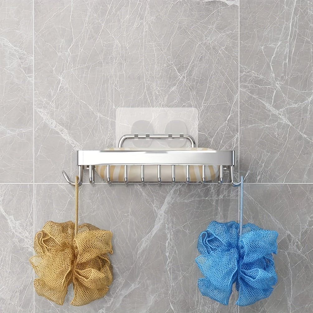 1 Pieza, Soporte Para Jabón De Ducha Con 4 Ganchos, De Acero Inoxidable A Prueba De Óxido, Soporte Para Jabón Montado En La Pared De Estilo Granja Para Ducha, Esponja De Cocina