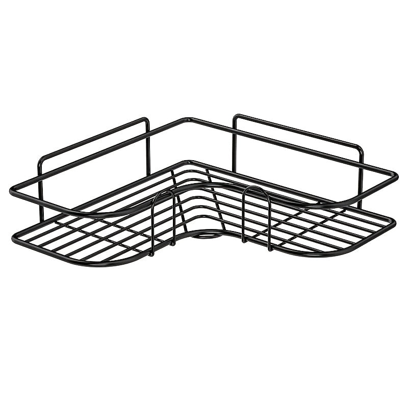 1 pieza, estante de ducha de esquina de acero inoxidable negro resistente a la herrumbre, soporte de almacenamiento de baño montado en la pared para champú, acondicionador, jabón corporal y cosméticos - No se necesita taladrar, acabado pulido, organizado