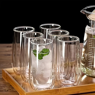 4/6 piezas Tazas de vidrio aislado de doble pared de borosilicato, sin plomo, reutilizables, redondas, seguras para congelador, multiusos, con seguridad para lavadora para uso en el hogar, vasos para leche y bebidas