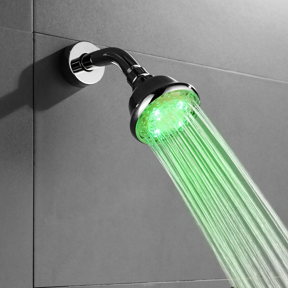 Un cabezal de ducha redondo con superficie de espejo electroplateado que genera energía por flujo de agua sin batería, control de temperatura con cambio de color intermitente, luz de Halloween, luz de Navidad, regalo, decoración de regalo de Navidad/Hall