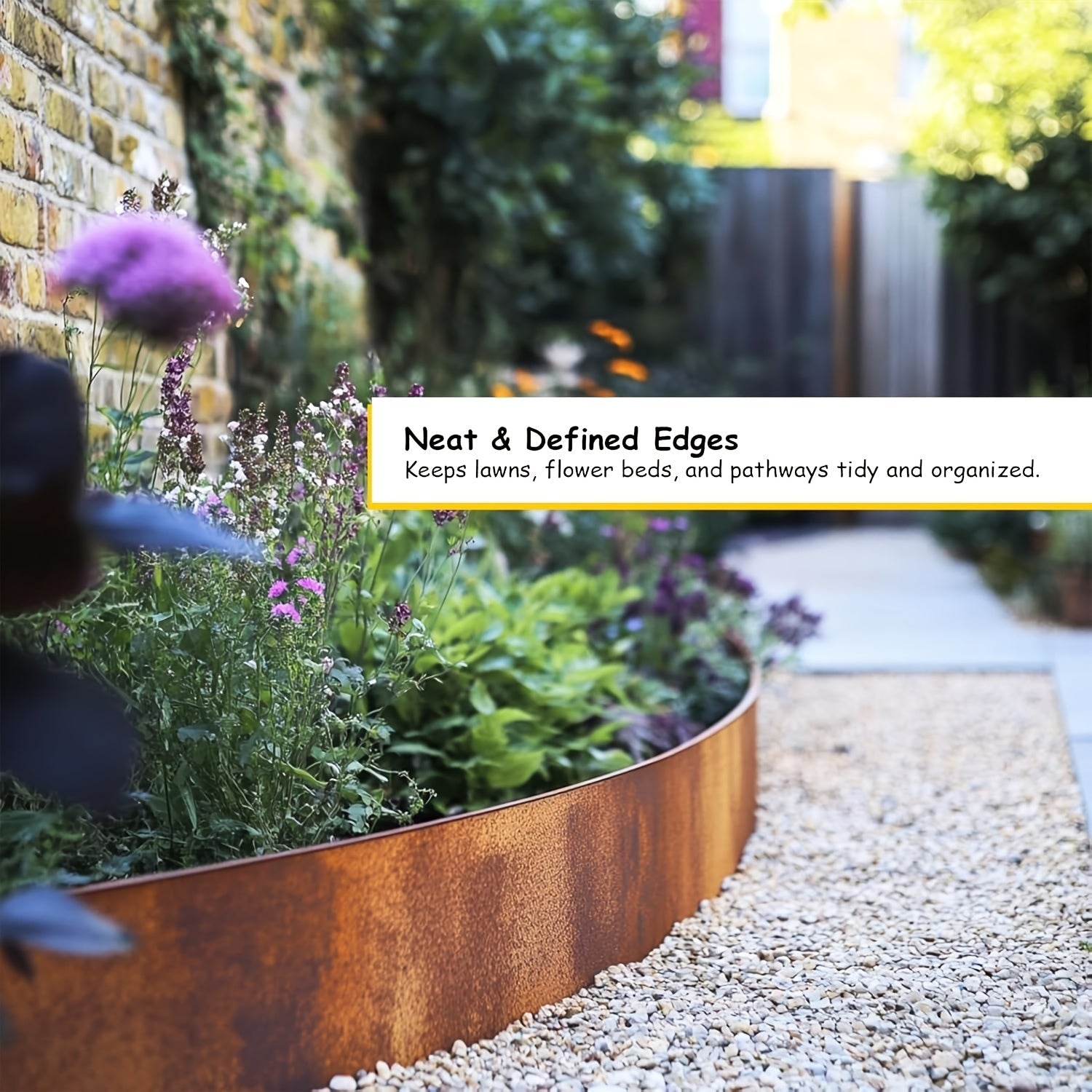 5m de acero corten para bordes de jardín - 14cm de altura, resistente al tiempo, acabado patinado, diseño duradero y fácil de limpiar para césped, entrada de coches, camas de flores - Instalación sin herramientas, valla decorativa para jardín, borde de c