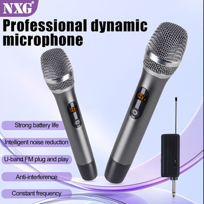 Juego de Micrófono Inalámbrico Profesional NXG - Sistema Dual UHF con Receptor USB, Batería Recargable de 1200mAh, Ideal para Karaoke, Escritorio, Presentaciones y Bodas