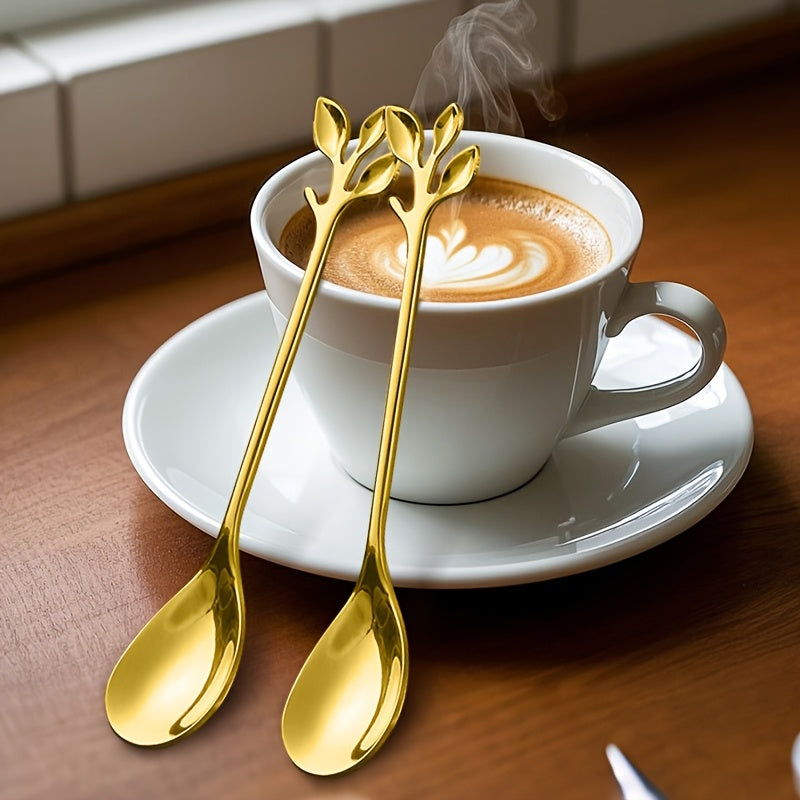 Juego de 10 cucharas para postres de acero inoxidable, diseño elegante de hoja, cucharitas para café, utensilios minimalistas para frutas y postres, ideal para fiestas y celebraciones, regalo para el Día de la Madre, Pascua, renovación primaveral, reunio