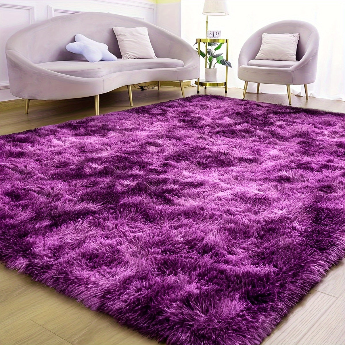 1 pieza, alfombra de pelo artificial de tejido de felpa de color morado oscuro con estampado de rayas, cómoda, suave, cálida, linda y texturizada, alfombra decorativa mejorada con espuma gruesa y suave, no se cae, fácil de cuidar, alfombra de larga banda