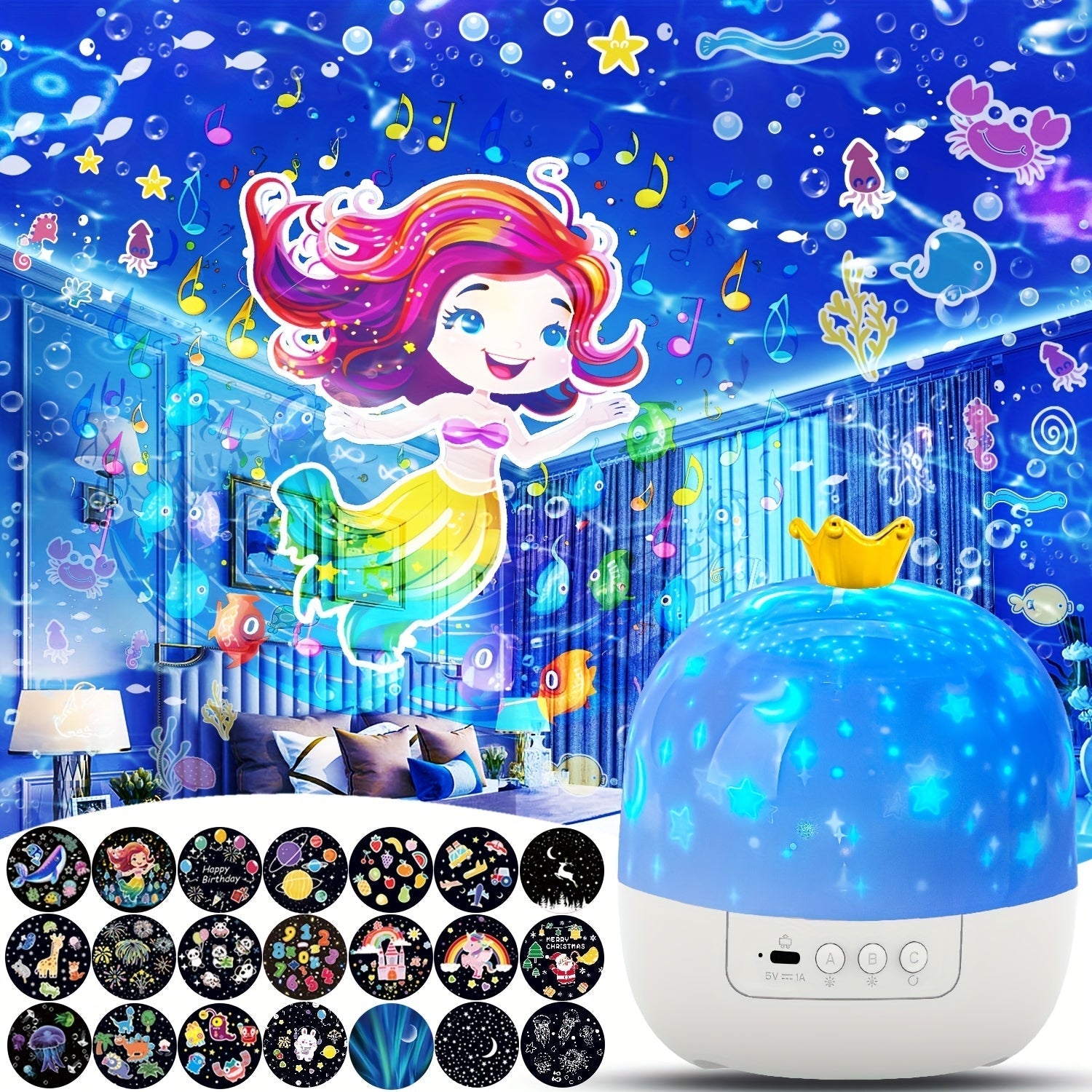 1 pza. lámpara de proyección de fantasía colorida, 21 patrones, luz nocturna de galaxia, proyección navideña, regalo de navidad, luz decorativa para habitación, proyector de cielo estrellado, luz ambiental, luz nocturna