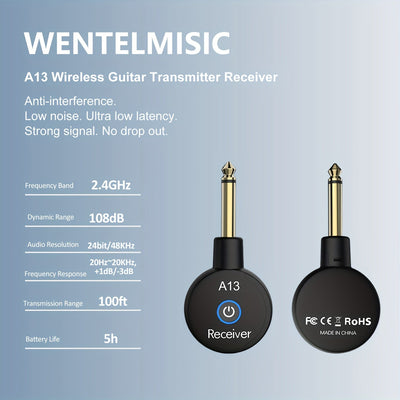 Sistema inalámbrico mini para guitarra de 2.4 GHz, transmisor y receptor inalámbrico para guitarra, bajo e instrumentos eléctricos