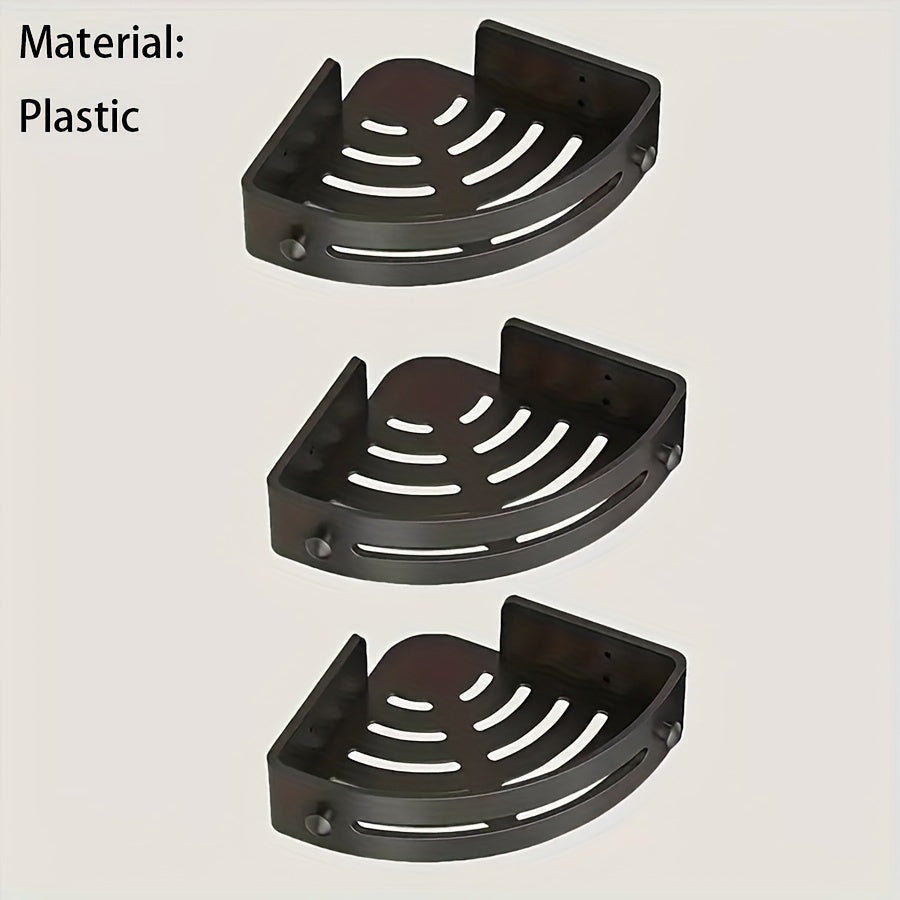 3pcs Caja de Ducha Triangular, Organizador de Baño Montado en la Pared sin Taladro, Estante de Almacenamiento de Plástico para Cosméticos y Suministros de Baño, Accesorios para el Hogar y la Cocina
