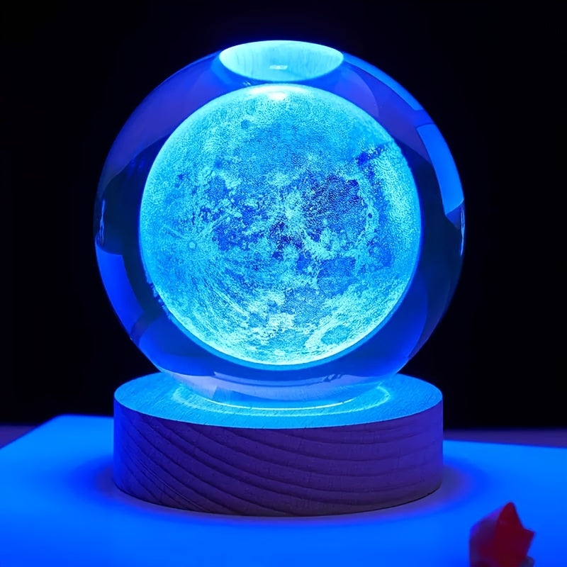 1pc Lámpara De Bola De Cristal Luminosa De Luna, Adorno De Escritorio Para El Hogar, Luz Nocturna Para La Sala De Estar Del Dormitorio, Luz Nocturna Para Dormir En El Dormitorio, Regalo De Cumpleaños Creativo Para Novia