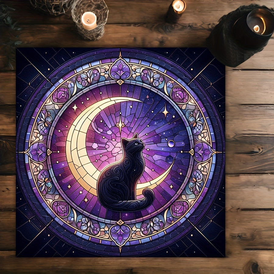 1 mantel cuadrado para tarot, 100% poliéster, tejido a máquina, con diseño de flor de luna y pentagrama, para herramientas de brujería, péndulo pagano, decoración de altar, juego de adivinación con cartas de tarot