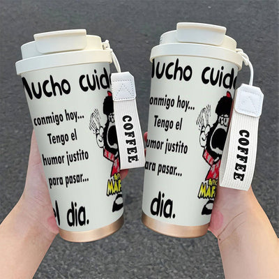 1 vaso térmico de acero inoxidable 304 de 18 oz con doble pared, tapa a prueba de fugas y correa para transportar, ideal para bebidas calientes y frías, listo para regalo, uso en oficina, gimnasio o casa