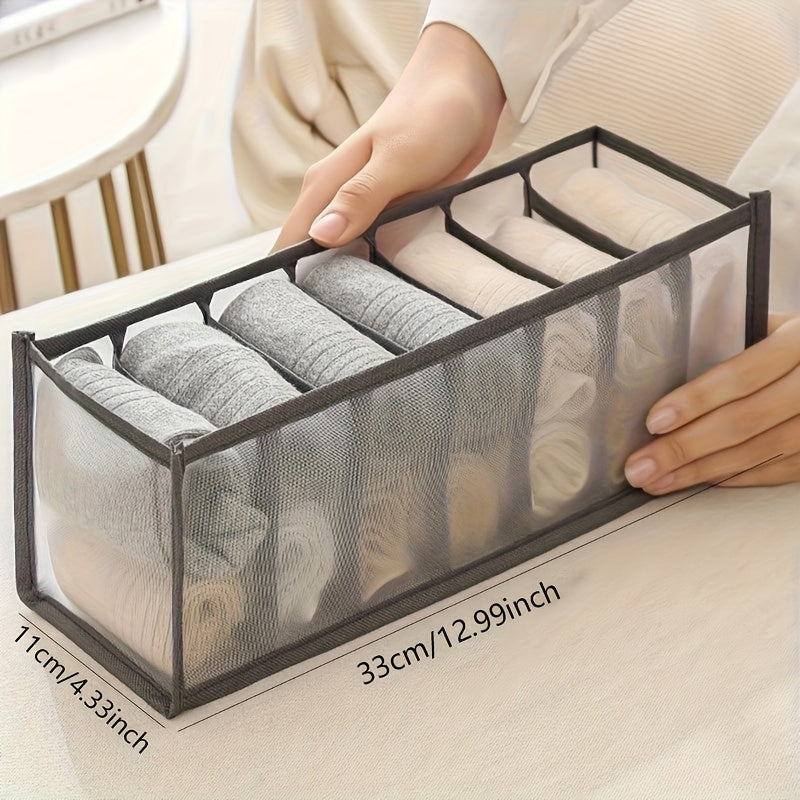 Organizador de ropa interior y calcetines de 7 rejillas, almacenamiento multifuncional para cajones que ahorra espacio, organización para dormitorios y dormitorios, material de malla duradero, diseño de fácil acceso.