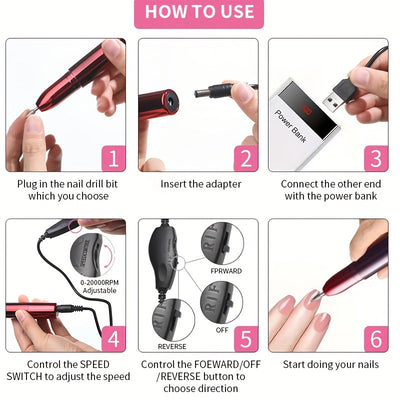 Taladro de uñas portátil, kit profesional de manicura eléctrica con 18 cabezales reemplazables, velocidad ajustable - alto RPM, ideal para cuidado de uñas y pies, incluye empujador de cutículas, regalo perfecto para mujeres, cumpleaños, días festivos y D