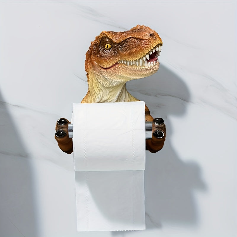 Porta rollos de papel con diseño de dinosaurio divertido - Dispensador adhesivo para baño y cocina, sin necesidad de taladrar, organizador decorativo de resina duradera, decoración de baño con dinosaurios, diseño juguetón, fácil instalación, adhesivo