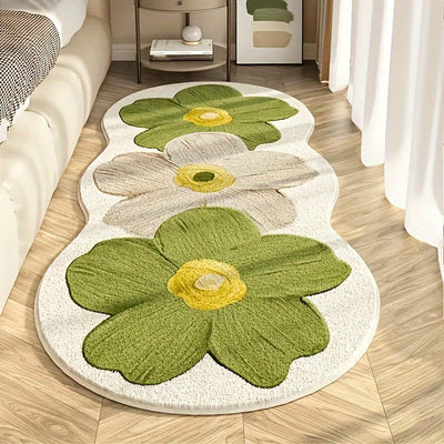1pc Alfombra Floral para Dormitorio - Alfombrilla Antideslizante con Patrón de Flores Rosa/Beige, Base de PVC para Sala de Estar, Guardería - Fácil de Limpiar, Decorativa para el Hogar, Suelo Cómodo en la Habitación, Fibra de Poliéster, Duradera y Elegan