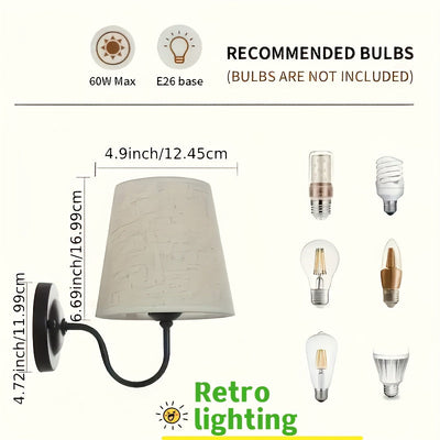 2 piezas de lámpara de pared con pantalla de lino estilo retro moderno, adecuada para dormitorio, cabecera, pasillo, hotel, cafetería, sala de estar, comedor, iluminación comercial, soporte desmontable, conexión por cableado duro, enchufe E26/E27 (bombil