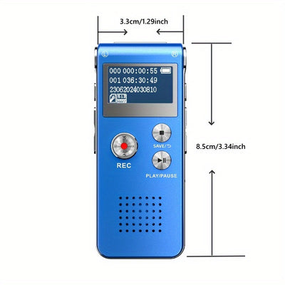 Grabadora de voz digital de 8 GB con reproductor de MP3 - Batería recargable de polímero de litio, 6 modos de grabación, activación de voz (VAR), capacidad de grabación de audio de hasta 650 horas, azul y negro, grabadora de audio portátil, dispositivo d