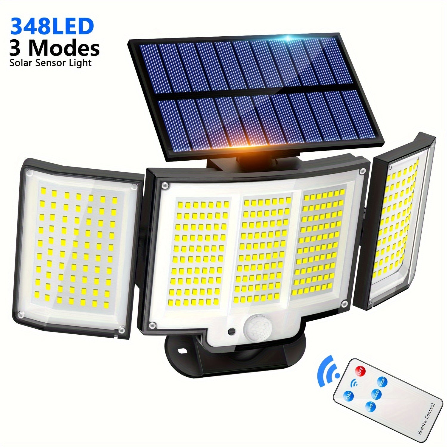 1 unidad/2 unidades de luz solar exterior, luz de seguridad con 348 LEDs y control remoto, foco de pared con sensor de movimiento de 3 cabezales, 270° de ángulo amplio, 3 modos de iluminación, lámpara para jardín, patio, garaje, puerta principal, piscina