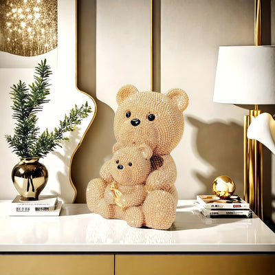 1pc Estatuilla de Oso Dorado Brillante Madre y Bebé | Decoración Animal Adorable | Regalo para el Hogar o Mamá