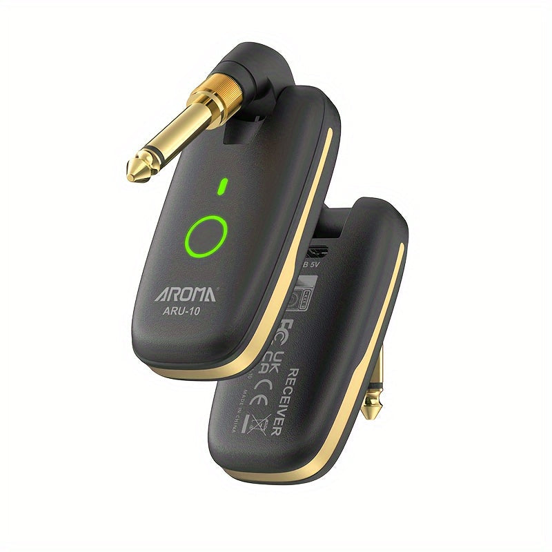 [Sistema Inalámbrico UHF para Guitarra] Sistema de Guitarra Inalámbrica UHF AROMA - Transmisor y Receptor a Pilas para Guitarras Eléctricas y de Bajo - Negro