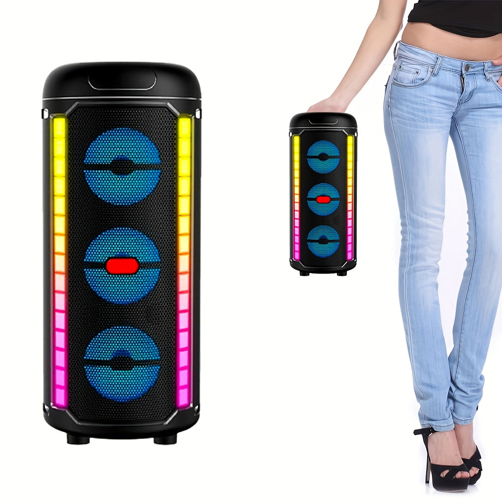 Altavoz inalámbrico portátil al aire libre GIOCHEM con efectos de iluminación coloridos, carga Type-C, controles de tarjeta USB/FM/AUX/MIC y botones, batería recargable de 2400 mAh para baile al aire libre, camping, iluminación de escenario, fiesta de di