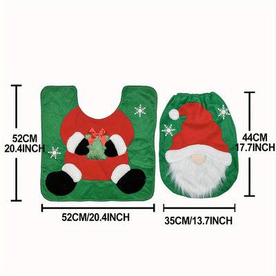 Juego de 2 piezas, cubierta de asiento de inodoro y alfombrilla con personajes de Papá Noel y hombrecito de nieve, decoración de baño estacional, regalo de Navidad creativo, accesorios para diseño de hogar adecuados para vacaciones.