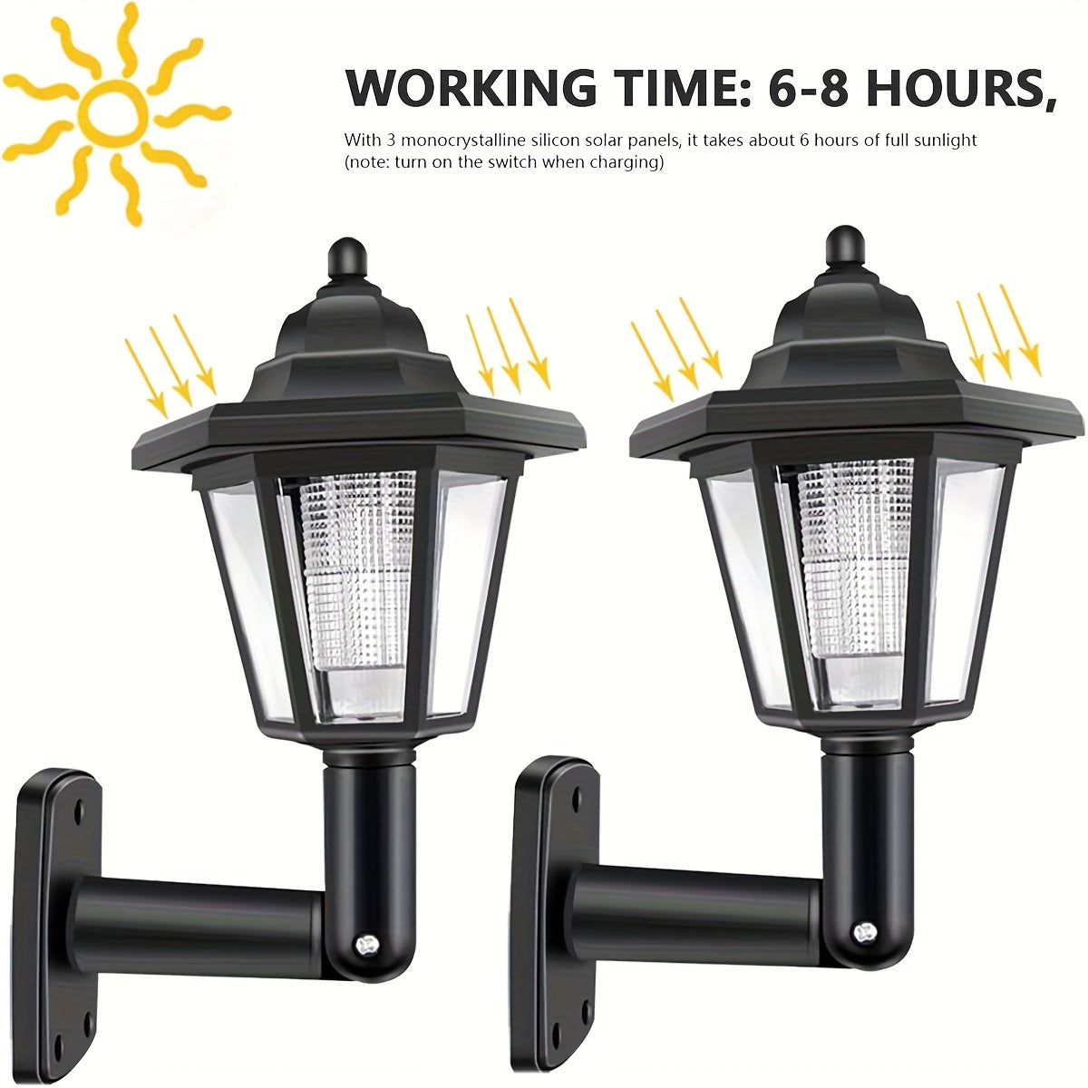 1/2 piezas de luz solar hexagonal para exteriores, luz solar LED para paredes, decoración de jardín de faro vintage, poste de luz solar para exteriores