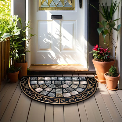 Tapete de bienvenida semicircular elegante - Ligero, lavable a máquina, diseño vintage con estampado de cristal y patrones florales y geométricos, ideal para entrada, cocina o baño, tapete de baño | Diseño floral geométrico | Tapete duradero para bienven