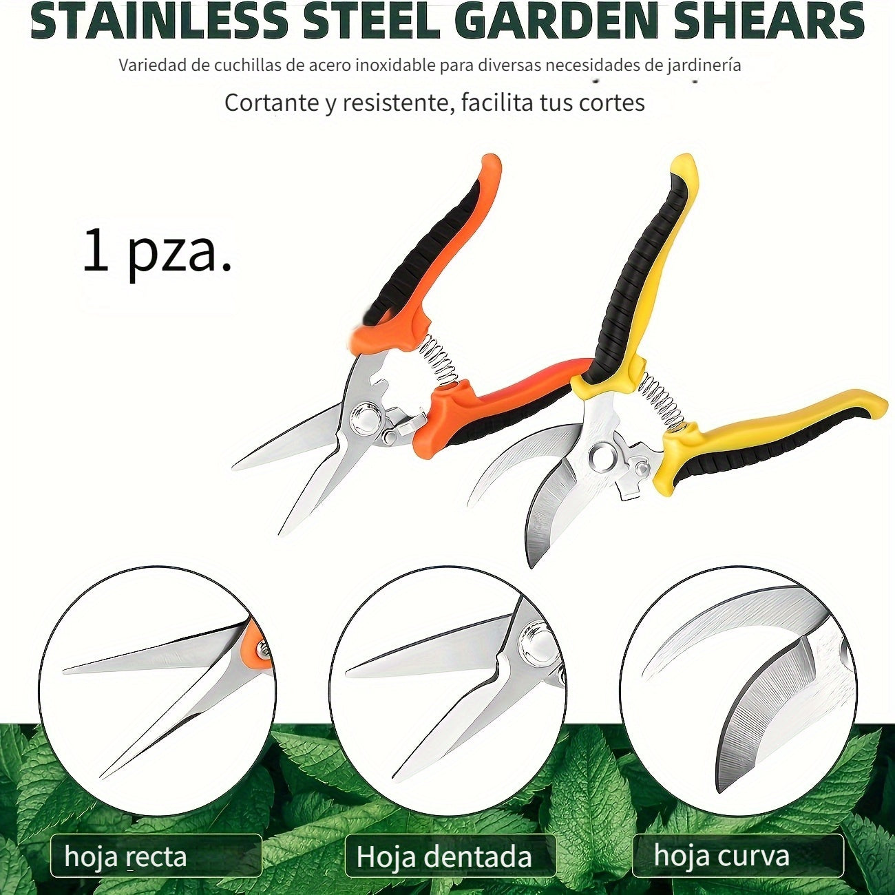 1pcs Tijeras de Podar de Jardín Ergonómicas de Acero Inoxidable - Agarre Antideslizante, Resorte de Alta Tensión para un Corte Eficiente, Recortadoras de Hojas de Metal Modernas