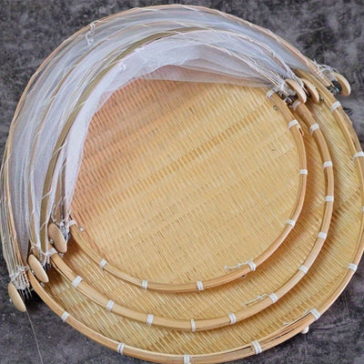 Juego de tapas para alimentos de bambú hecho a mano: Plegable, resistente a plagas, adecuado para frutas, verduras y almacenamiento de pan - Perfecto para la cocina y los comedores al aire libre