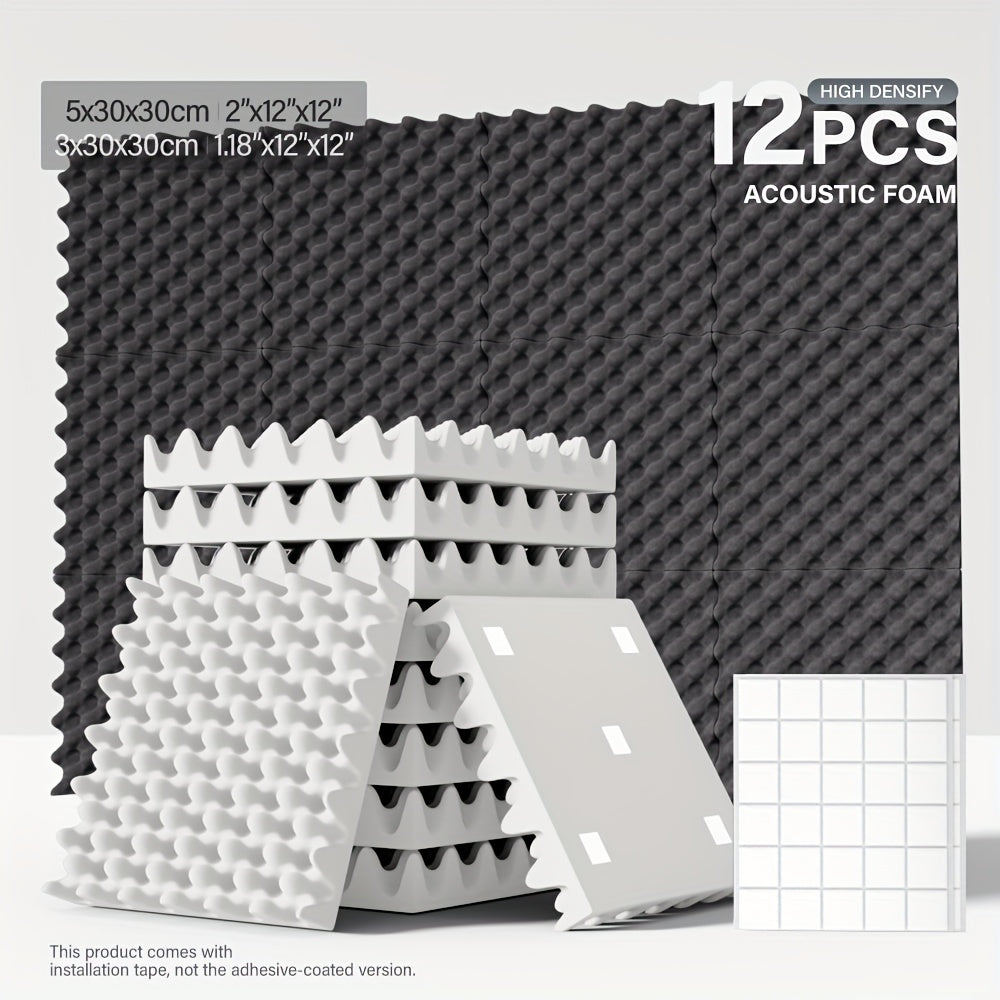 12 piezas - 12x12x1,18/12x12x2 pulgadas Caja de huevos Estudio de música Acústica Paneles de espuma aislante, Paneles de absorción de sonido aerodinámicos, Paneles de absorción de sonido de bajo rápido, Paneles de pared aislantes de alta densidad para pa