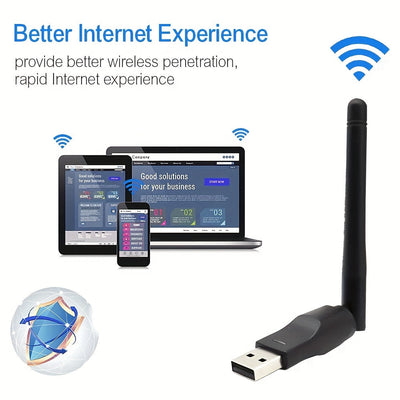Repetidor de Red con Antena Única USB, Adaptador WiFi Modelo Mini con Interfaz USB 150Mbps, Tarjeta de Recepción Inalámbrica para TV por Cable y PC, Compatible con Ordenadores Portátiles y Escritorio