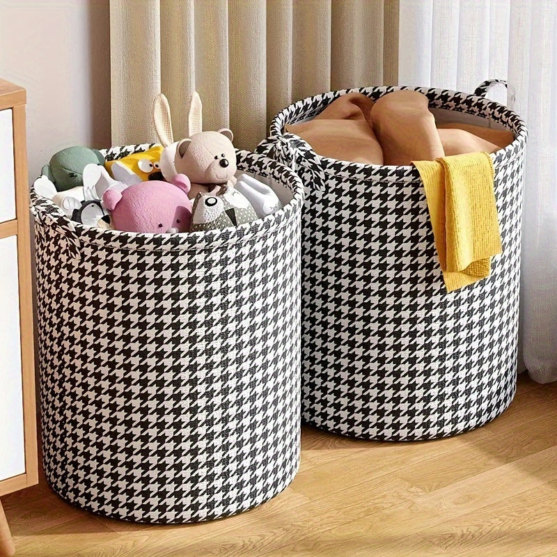 1pieza Cesta de ropa plegable contemporánea, canasta de almacenamiento de tela ovalada con asas, dirección de patrón aleatorio versátil, para dormitorio, baño, sala de estar - Accesorio para el hogar, Canastas de ropa