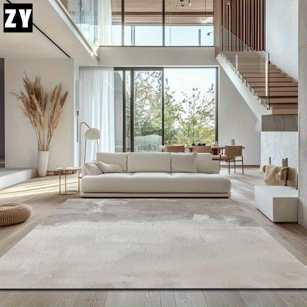 Tapete moderno abstracto gris y blanco con pinceladas - Lavar en máquina, antideslizante, grueso y absorbente, de poliéster, para sala de estar, dormitorio, entrada, cocina, baño, pasillo, balcón, oficina - Decoración hogareña acogedora para Pascua/Día d
