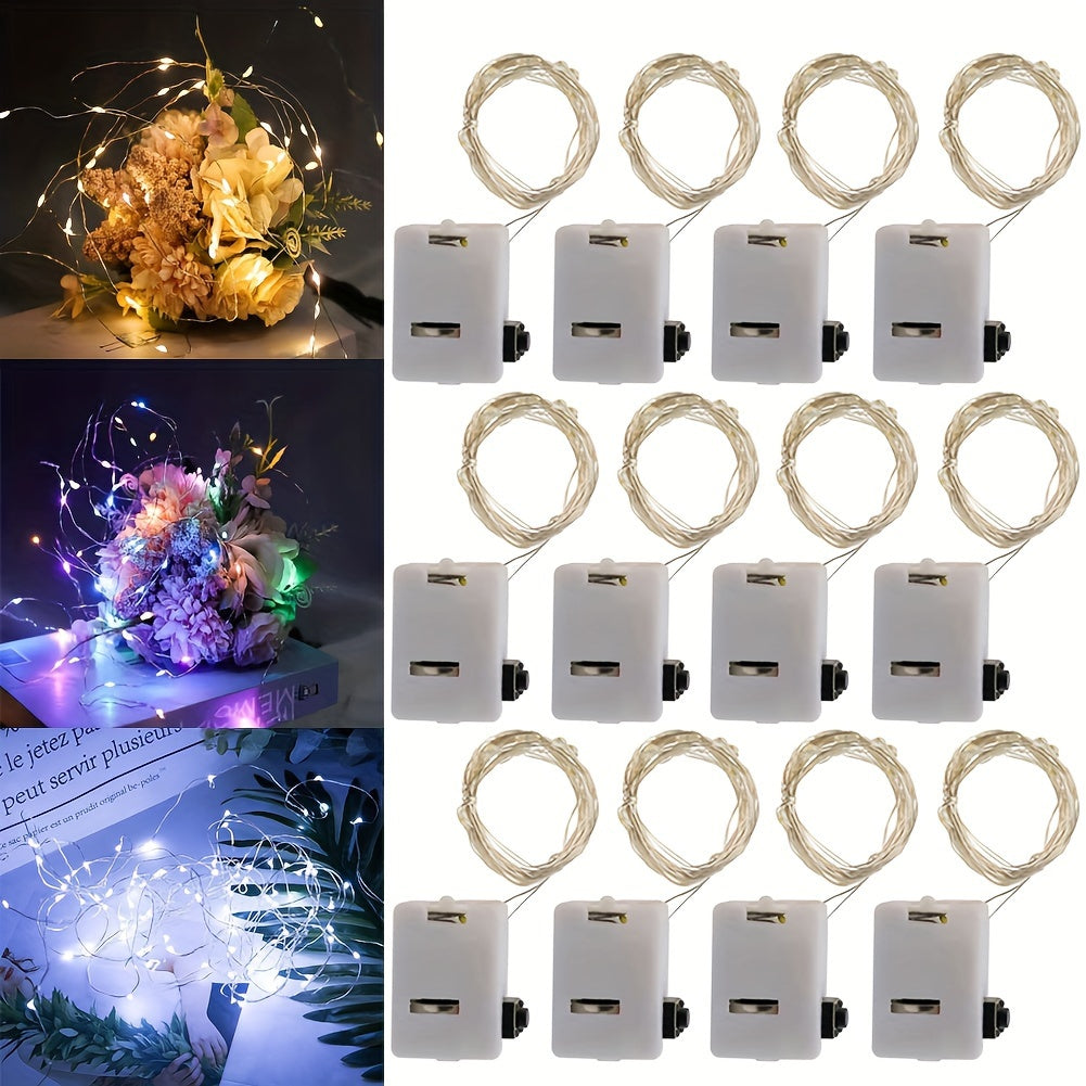 12 pzas. luces LED de hadas con cable de cobre, 2 metros de largo, con pilas, mini luces de bengala en tono amarillo cálido, perfectas para dormitorio, hogar, jardín, bodas, Navidad y decoración de fiestas, uso en interiores y exteriores, luces de hadas