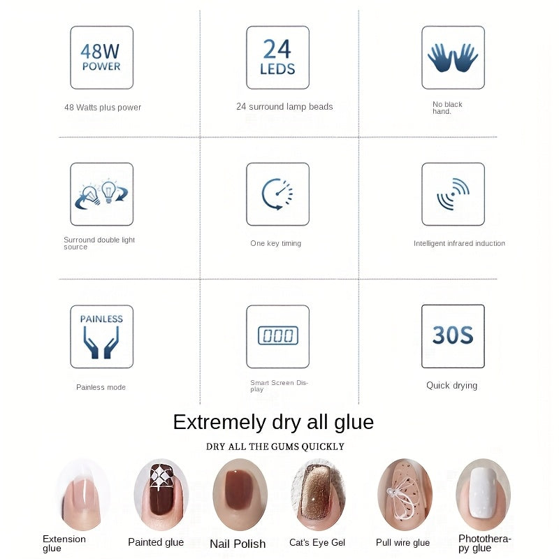 Lámpara de uñas LED de 48W para uñas de gel - 3 ajustes de temporizador, sensor automático y control de botón, alimentada por USB, secadora de uñas profesional para salón y hogar con pantalla digital, blanca, secadora de uñas, equipo de salón, herramient