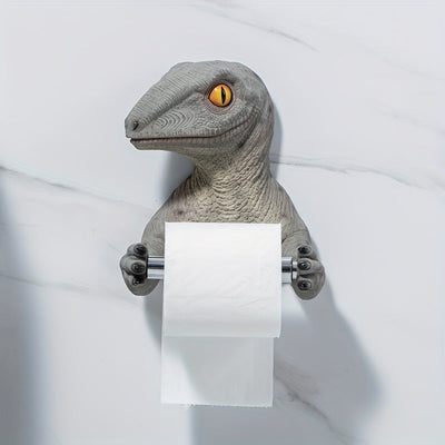 Porta rollos de papel con diseño de dinosaurio divertido - Dispensador adhesivo para baño y cocina, sin necesidad de taladrar, organizador decorativo de resina duradera, decoración de baño con dinosaurios, diseño juguetón, fácil instalación, adhesivo