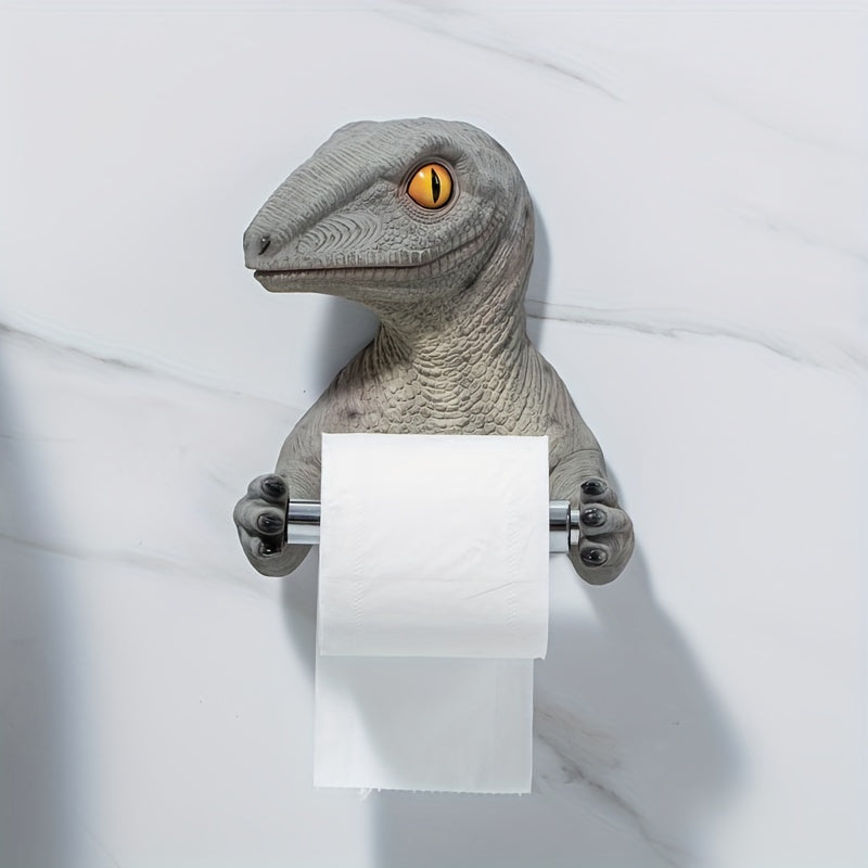 Porta rollos de papel con diseño de dinosaurio divertido - Dispensador adhesivo para baño y cocina, sin necesidad de taladrar, organizador decorativo de resina duradera, decoración de baño con dinosaurios, diseño juguetón, fácil instalación, adhesivo
