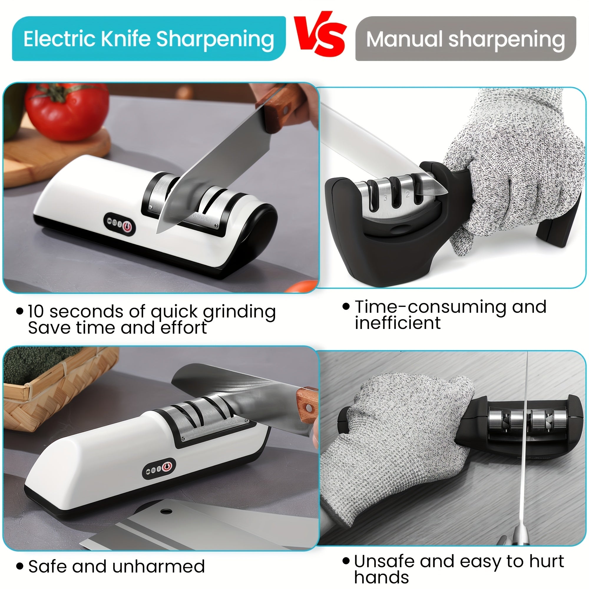 Afilar cuchillos de cocina profesional de 2 velocidades, dispositivo de afilado automático eficiente para cuchillos de chef/cuchillos de cerámica/cuchillos de frutas/cuchillos de corte, afilado y pulido rápido de acero, piedra de afilado eléctrica portát