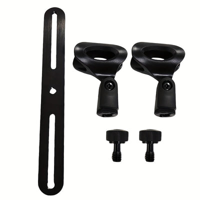 Barra de montaje de micrófono de 1 a 2 con clips de mic: Rosca ajustable de 3/8" para la mayoría de los soportes de micrófono y brazos de boom