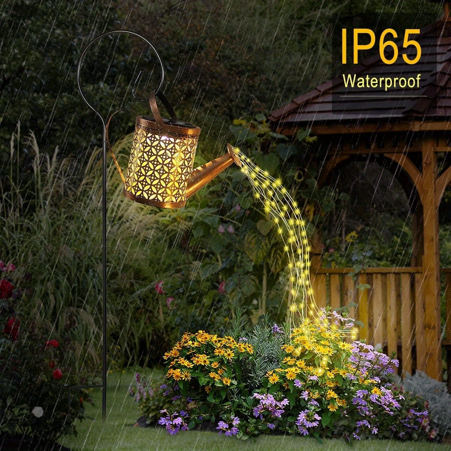 Luces de regadera flotantes alimentadas por energía solar con luces cascaderas - Impermeables, resistentes al sol, ideales para senderos de jardín, patios, vallas y caminos, uso de 4 estaciones, sensor automático, iluminación automática | Iluminación dec