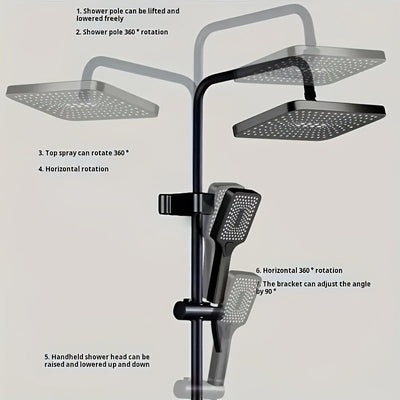 Juego de ducha de lluvia mate negro de lujo con aspersión superior de 12 pies - Cabezal de ducha cuadrado montado en la pared, pulverizador de mano multifuncional y manguera, construcción metálica duradera, ideal para la experiencia de baño moderno, acce