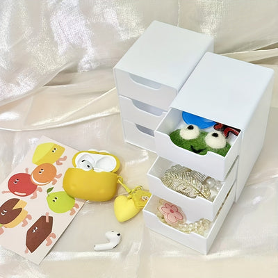 Organizador de escritorio mini - Caja de almacenamiento plástica liviana con cajones para cosméticos, maquillaje y artículos de oficina, organizador de mostrador, accesorio moderno para escritorio, caja plástica duradera, organizador de cajones