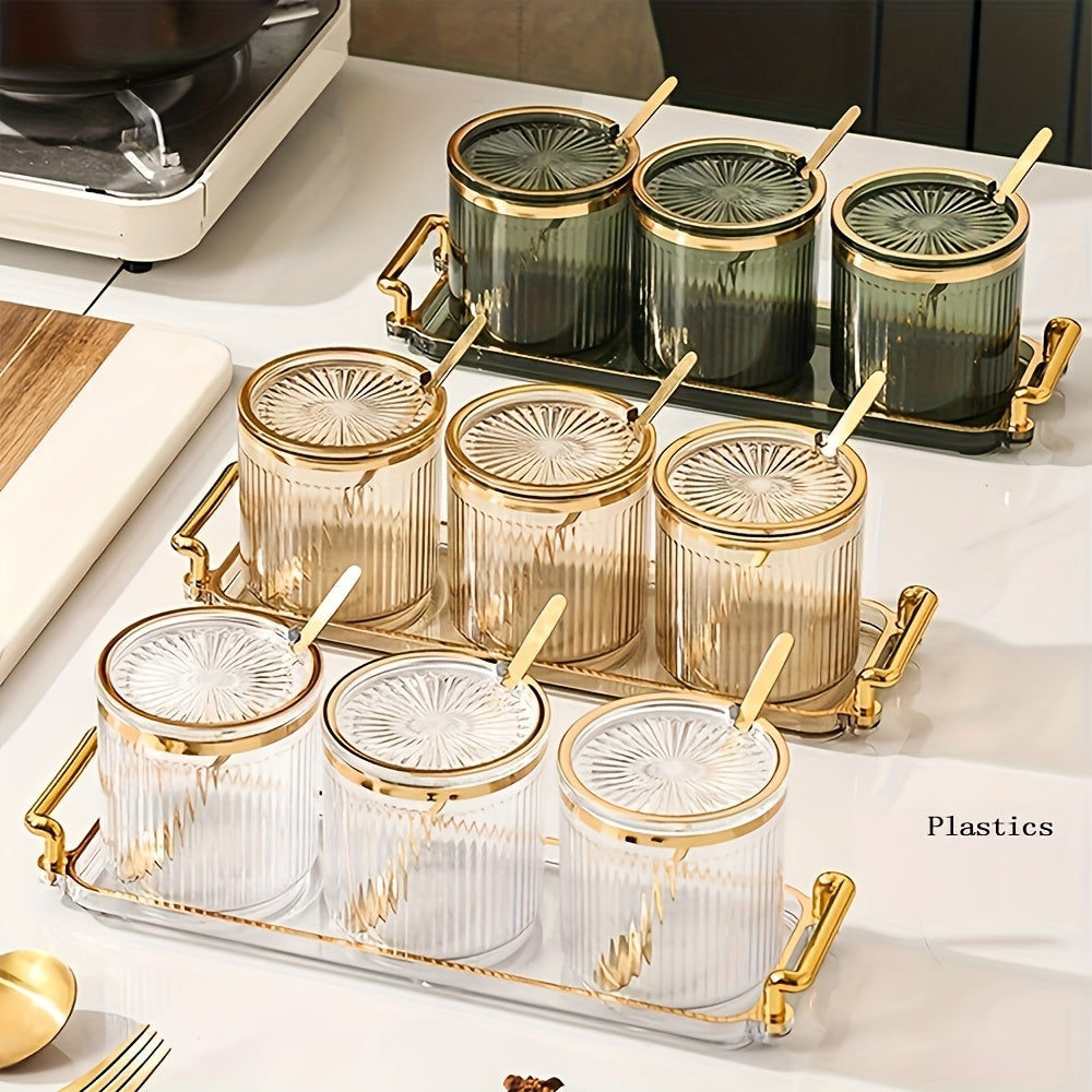 300ml Bandeja Creativa Nórdica 1 Bandeja 3 Tarros Altos 3 Tapas Color Té Retro con Tapa Bandeja Dividida para Snacks y Frutas Secas, Vajilla Elegante | Bandeja de Estilo Nórdico | Tarros de Vidrio Transparente, Bandeja de Té