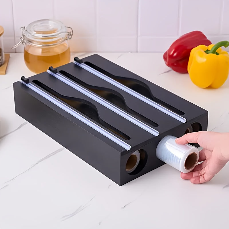 Organizador de Cocina Montado en Pared con Porta Papel Film, Bolsas de Basura y Aluminio - 2/3 Compartimentos para Película Adhesiva, Papel de Albañil y Especias, Accesorios de Bambú, Diseño Elegante y Acabado Suave, Ahorra Espacio