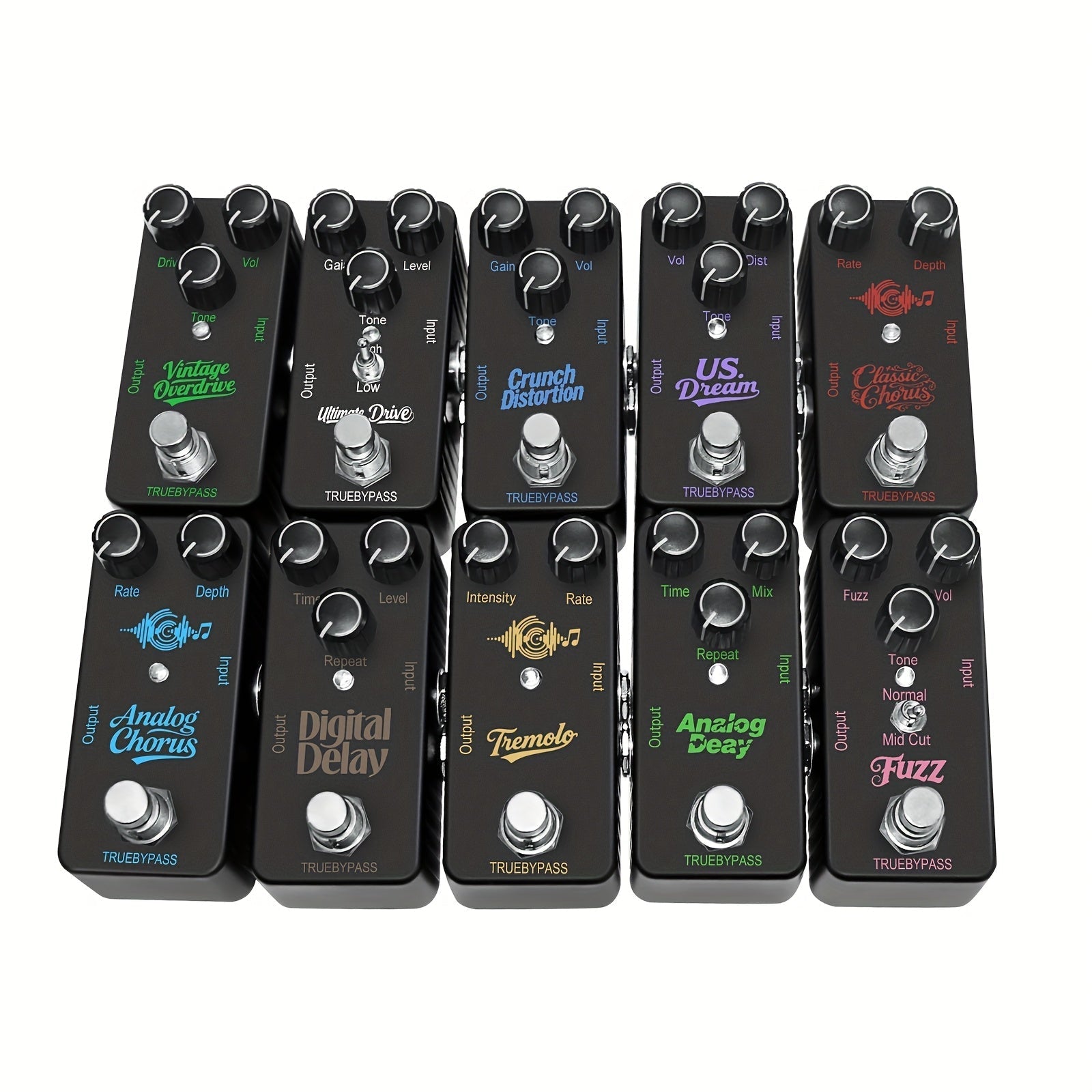 Pedal de Efectos para Guitarra Eléctrica Mini Tipo Simple: Crunch, Distorsión Clásica, Chorus, Delay Digital, Vintage Overdrive y Tremolo Analógico
