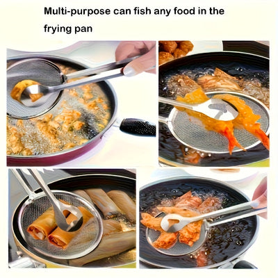 1 pieza de clip de filtro de freír, clip de cuchara de drenaje de alimentos, espátula de alimentos de acero inoxidable para freír, clip de filtro de cocina, herramientas de cocina de acero inoxidable resistentes a altas temperaturas, [Disponible en 4 est