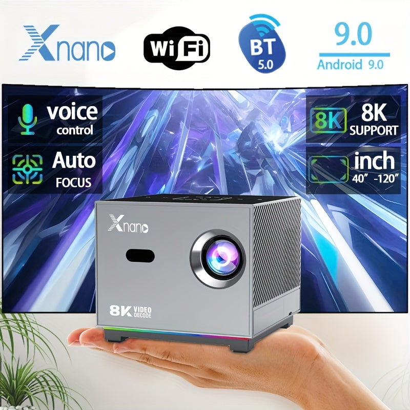 Proyector XNANO X3 T972 con Enfoque Eléctrico, Luz de Colores y Pantalla Táctil, WiFi 2.4G & 5G BT5.0, Android 9, Cine en Casa Inteligente Portátil Mini, Soporta Decodificación 4K, Enchufe Estadounidense