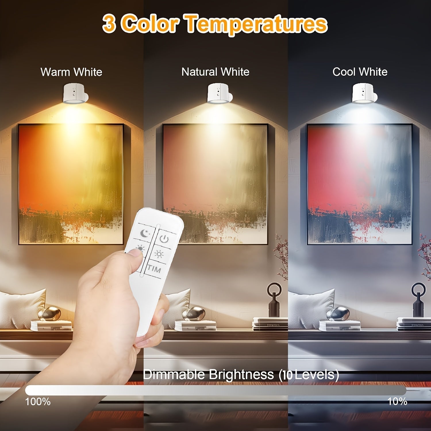 1pc Lámpara de Pared Decorativa LED para Interior, Lámpara Montada en Pared con Batería Recargable a través de Puerto USB, 3 Temperaturas de Color y 3 Niveles de Brillo, 360° Rotación de Bola Magnética, Control Remoto, Lámpara Inalámbrica para Lectura y