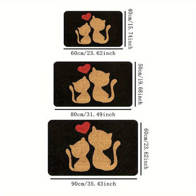 1 alfombra de entrada con silueta de gato Whisker Wonders, rectangular, de poliéster, base antideslizante de PVC, lavable a máquina, para interior/exterior, diseño con corazón