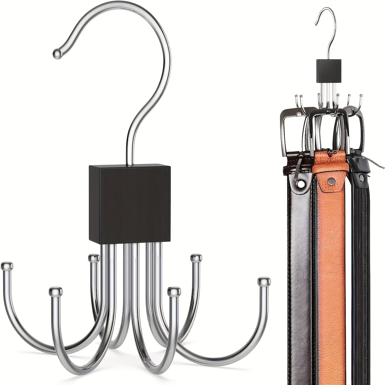 1pc Colgador de Cinturones de Alta Capacidad Multiusos, Organizador de Armario de Madera Giratorio para Cinturones, Sujetadores, Chalecos, Corbatas, Bufandas, Ganchos de Acero Inoxidable para Colgar, Accesorios de Moda para Armario